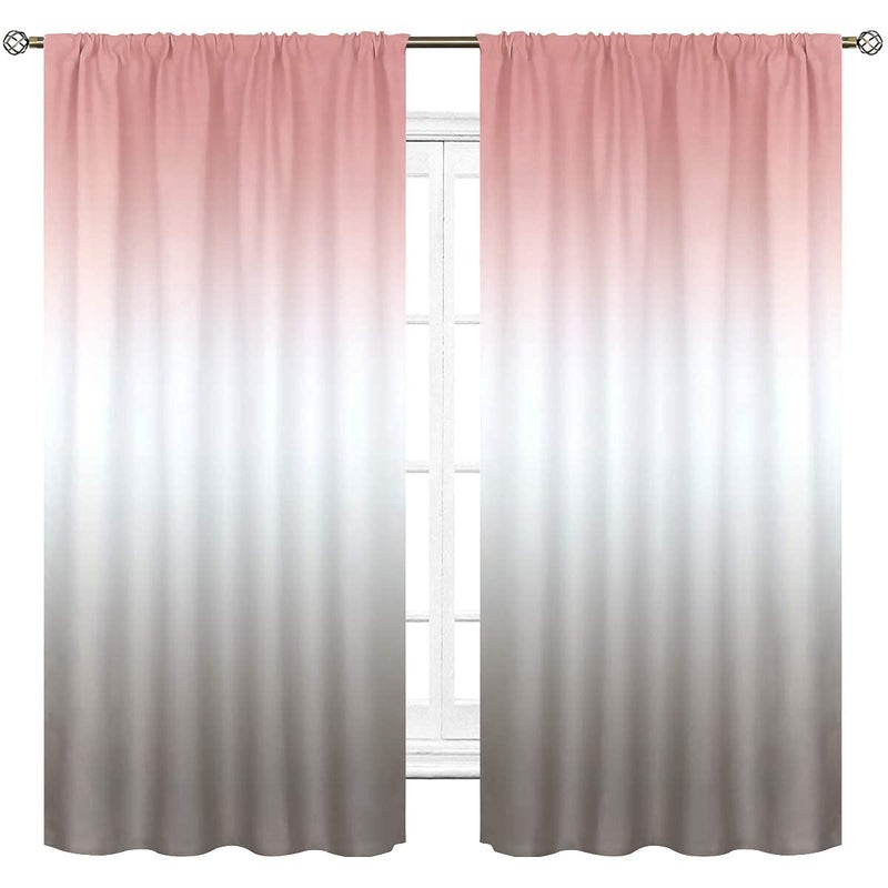 Cinbloo Ombre Blush Pink and Gray Curtains Rod Pocket 42W x 63L Inch Gradient Peach Pale Color for Women Baby Teen Girls Bedroom Decor Art Printed Living Room Window Drapes Treatment Fabric 2 Panels - Image 2